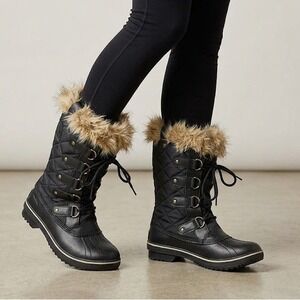 Sorel Women's 7.5 Black Tofino‎ II Quilted Faux Fur Snow Boots Waterproof